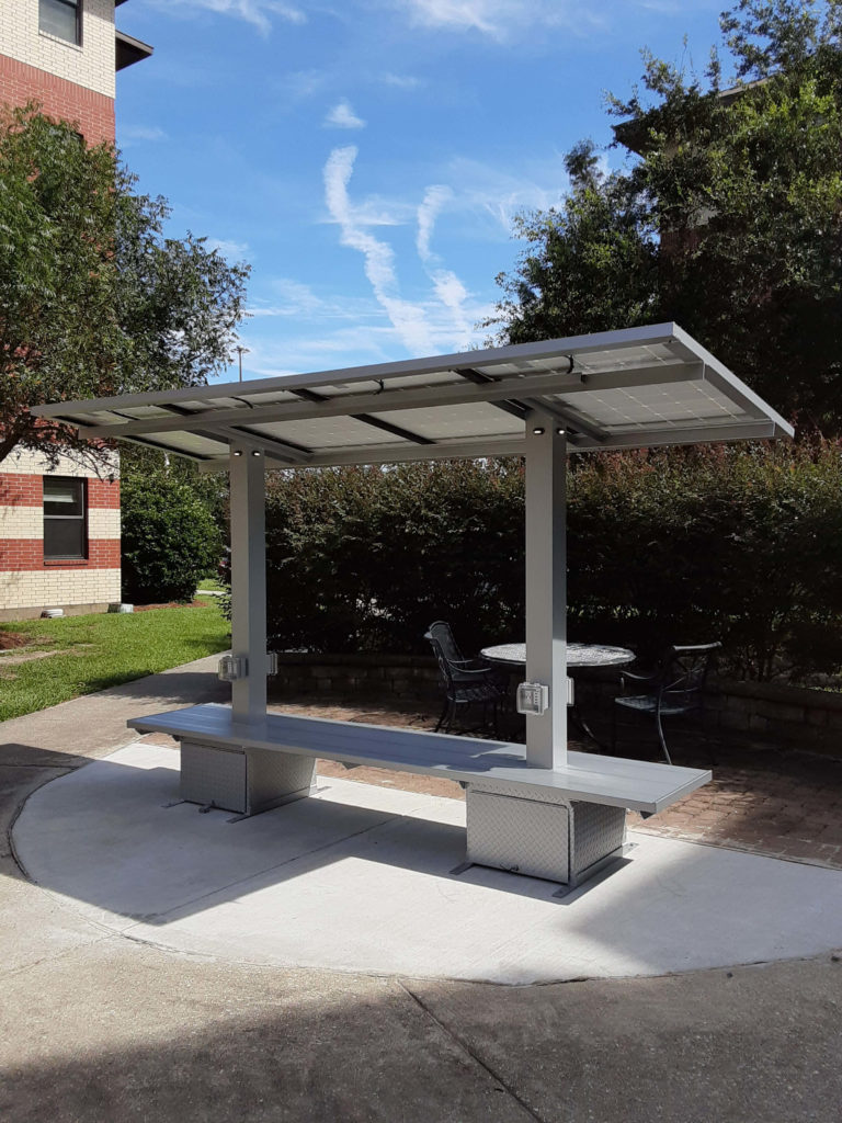 Solar Charging Station: Silver Solar Bench 
